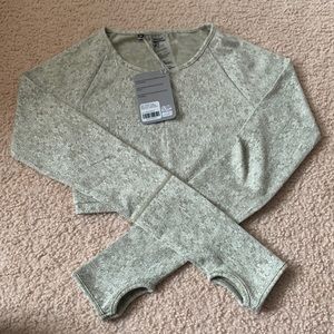 Gymshark Fleur Texture Long Sleeve Crop - Washed Khaki Marl - Extra Small